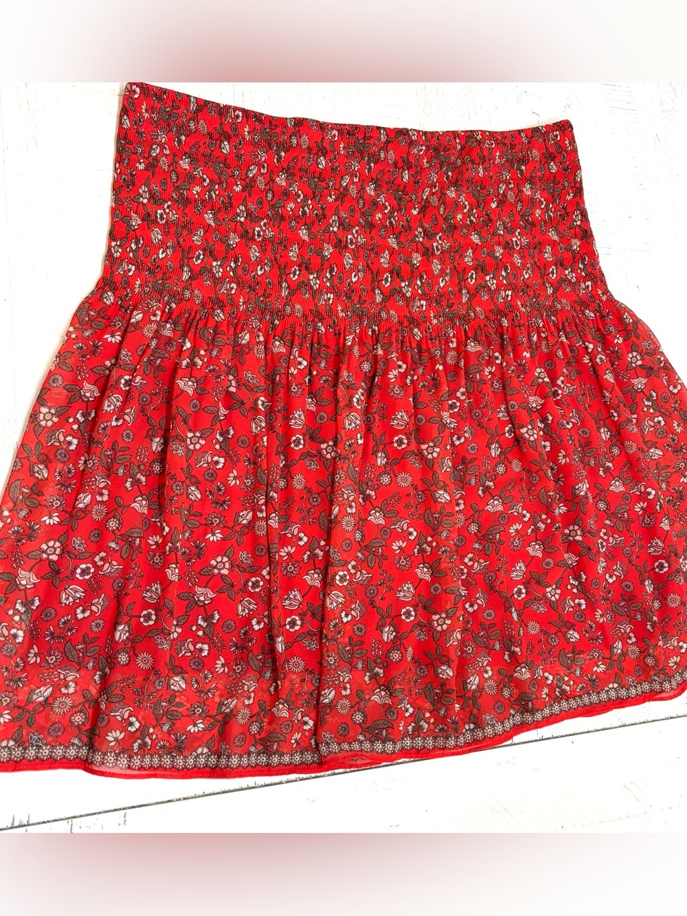 Max Studio Red Floral Smocked Mini Skirt XL